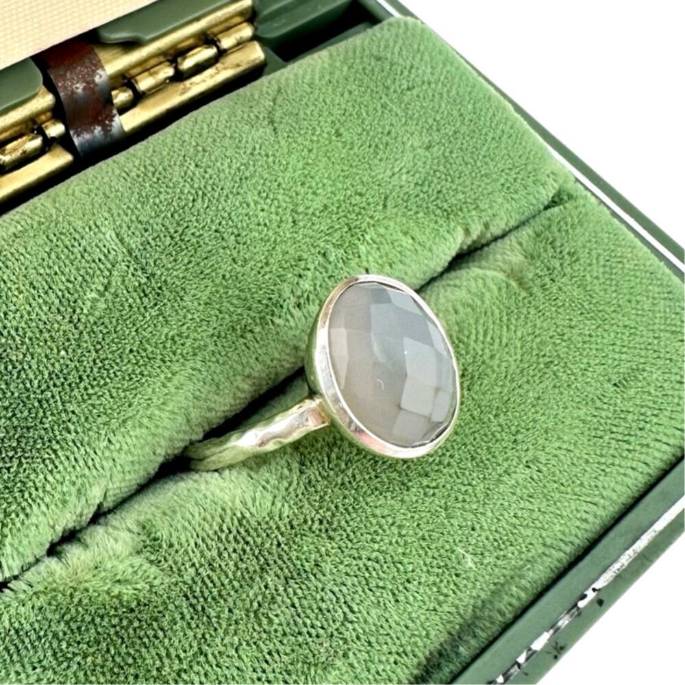 925 Sterling Silver JCM Gray Quartz Checkerboard Bezel Minimalist Size 6 Ring